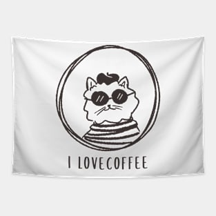 i love coffee funny cat Tapestry