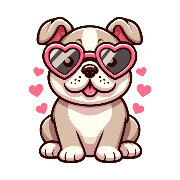Cute bulldog with heart glasses by Mpd Art