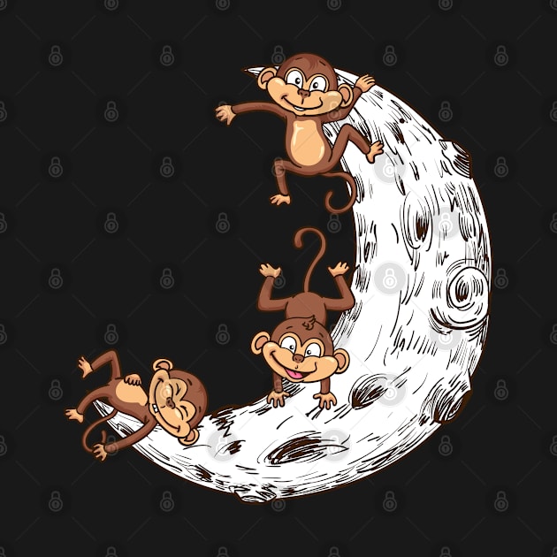 Monkey Djungle Apes Moon Landing Gift Astronaut Moon by PomegranatePower