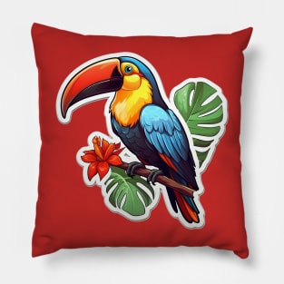 Colorful Toucan Perched Amongst Tropical Foliage Pillow