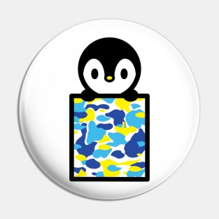 Penguin Pocket Camo Bambu Brand Aqua Bird Wings Ice Snow Cold North Pole Flippers Webbed Feet Fish Sea Ocean Waddle Pin