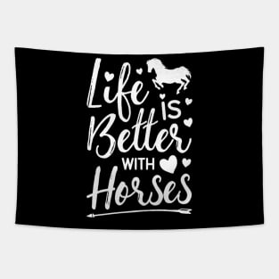 Life Is Better With Horses T shirt Horse Riding Racing Girls Tapestry