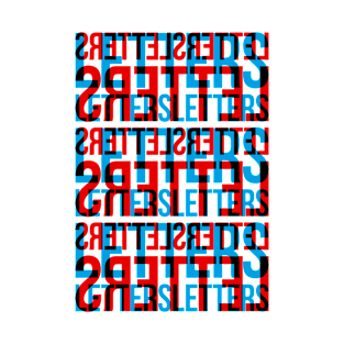 Letters Typography Stack (Cyan Red Black) T-Shirt