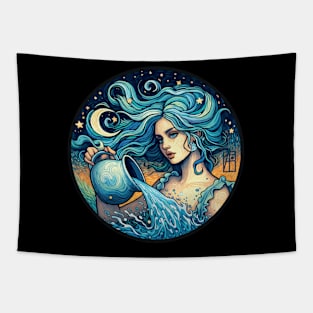 ZODIAC Aquarius - Astrological AQUARIUS - AQUARIUS - ZODIAC sign - Van Gogh style - 13 Tapestry