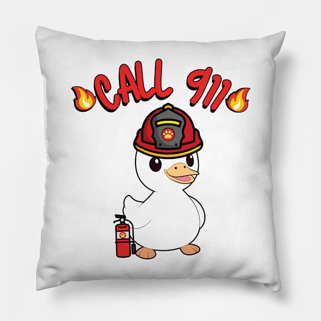 Funny Duck is a firefighter Pillow by Pet Station