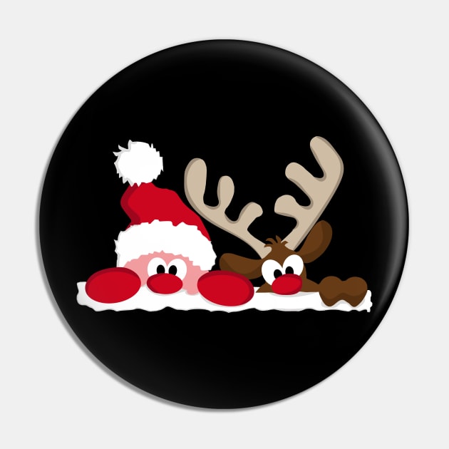 Merry Christmas Santa & Reindeer Pin by holidaystore