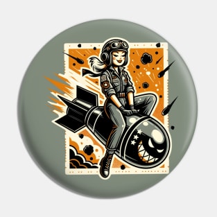 Bombs Away Bombshell Retro Rocket Rider Pin