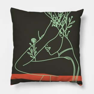 Lineart woman with flowers on her head Pillow