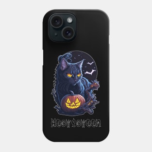 Meowloween Black Cat & Pumpkin - Happy Halloween! Phone Case