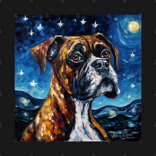 Boxer Dog Portrait Starry Night by NatashaCuteShop