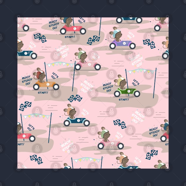 Ready to race mouse pattern on pink background by Arch4Design