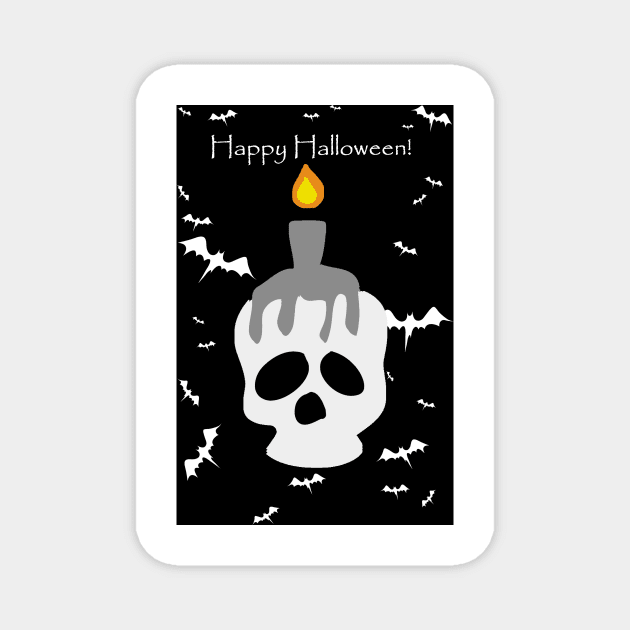 "Happy Halloween" Spooky Skull Candle Magnet by saradaboru