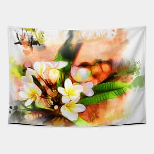 Beautiful tropical flowers on white Tapestry