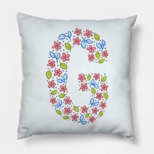 Floral Monogram Letter G - pink and blue Pillow