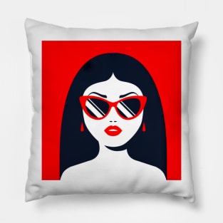 Brunette girl in sunglasses and red lipstick Pillow