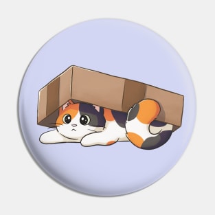 Cute Calico Cat Under Cardboard Box Pin