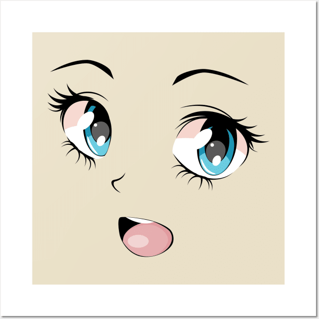 Happy Anime Face. Manga Style Big Blue Eyes Stock Vector - Illustration of  funny, female: 178755892
