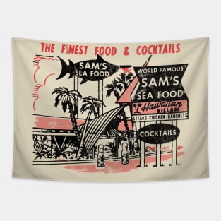 Tiki Bar, Sams Seafood Restaurant, Vintage Americana Tapestry