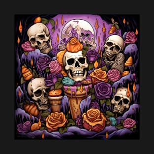 Skull Halloween T Shirt with Flowers T-Shirt