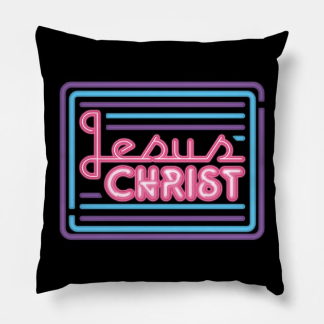 Jesus Christ Neon Sign Pillow by nickbuccelli