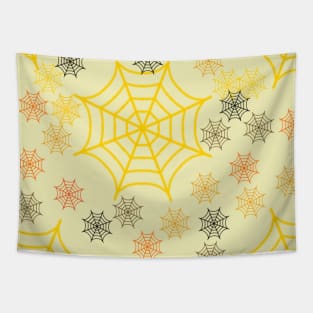 yellow black spider web halloween pattern background Tapestry