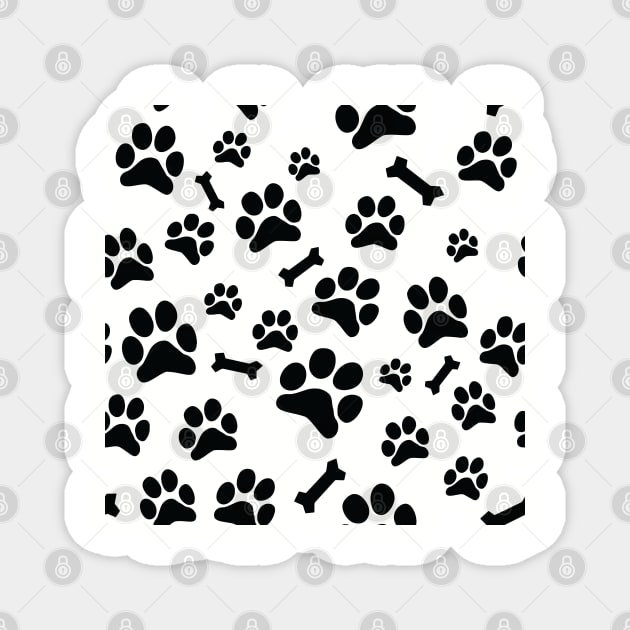 Black Puppy Paw Prints and Bones On White Pattern Magnet by SubtleSplit