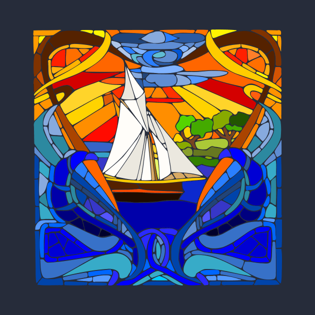 Mosaic Sailboat Art by AlondraHanley