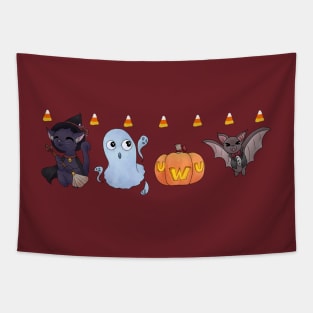 Cute Kawaii Halloween Pattern and Sticker Sheet Witch Cat Jack O Lantern Ghost Vampire Bat Tapestry