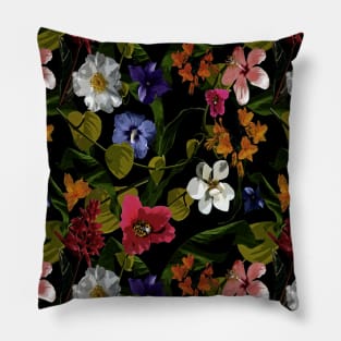 Tropical Midnight Floral Garden Pillow