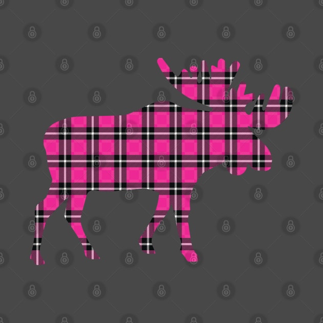 Pink Plaid Moose by Designs by Dro