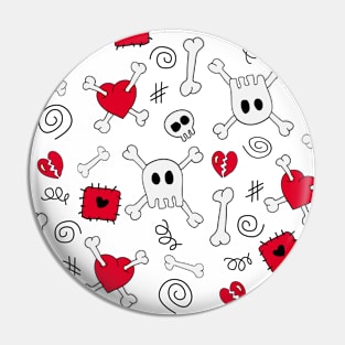 Skulls And Bones and Broken Hearts Doodles Pin