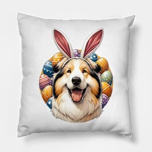 Croatian Sheepdog Enjoys Easter in Bunny Ears Pillow