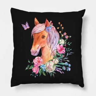 Horse Watercolor Floral Pillow