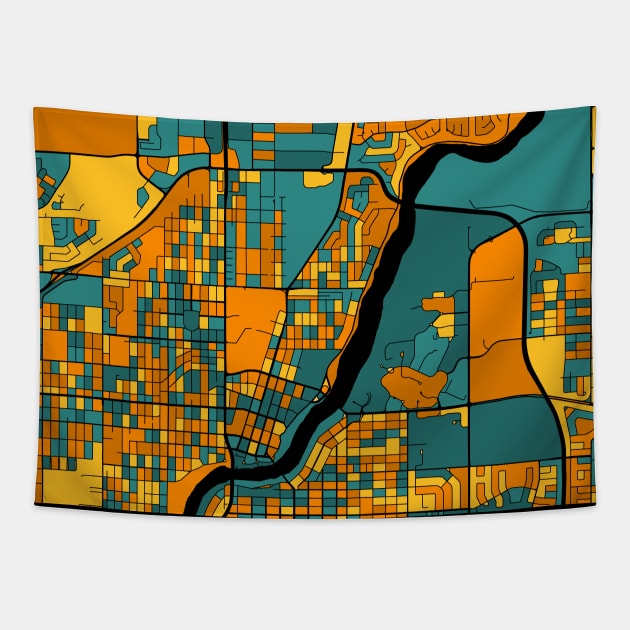 Saskatoon Map Pattern in Orange & Teal Tapestry by PatternMaps