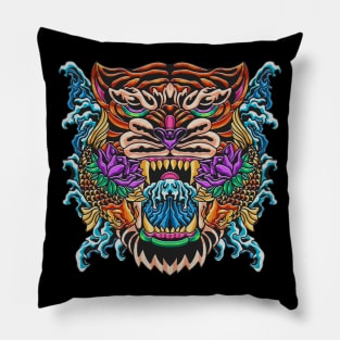 The Wave Of TIger And Fish Pillow