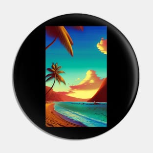 Hawaii Beach Comic Art Style Pin