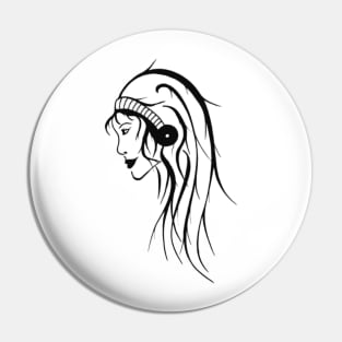 Black and white side profile of woman with striped hair band Pin