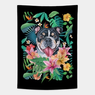 Tropical Black Tri Color English British Bulldog Tapestry