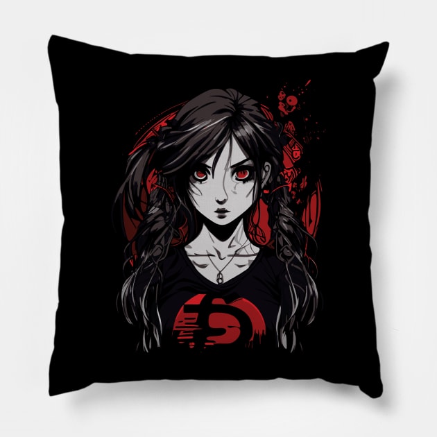 Anime girl with red eyes Pillow by remixer2020