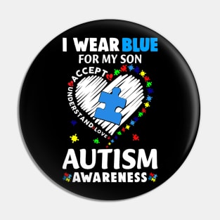 Heart I Wear Blue For My Son Autism Awareness Month Pin