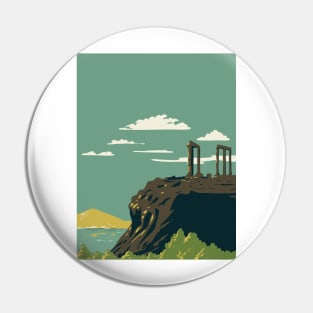 Cape Sounion with Temple of Poseidon Ruins Greece WPA Art Deco Poster Pin