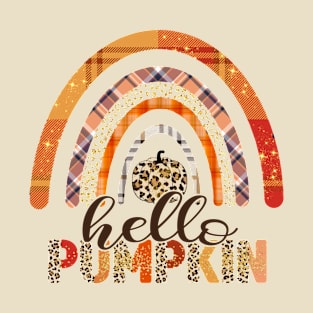 Hello Pumpkin Boho Rainbow Autumn Fall Design T-Shirt