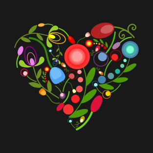 Floral heart on black T-Shirt