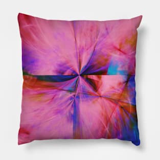 Pink and Blue Abstract Cross Splash Artwork Pillow