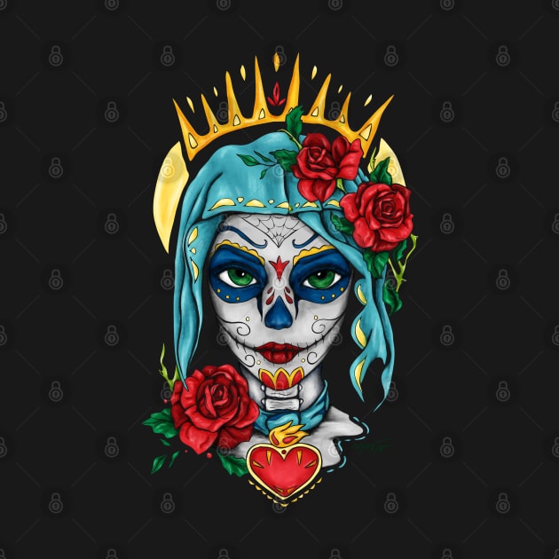 Santa muerte portrait with red roses by NadiaChevrel