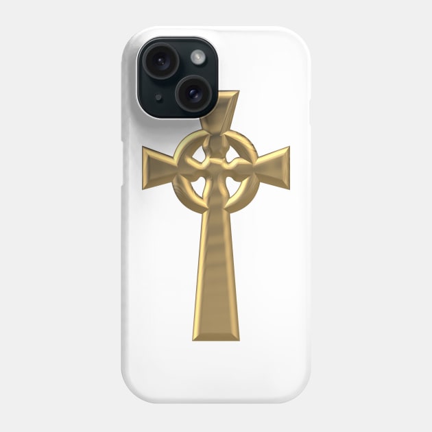 Golden 3-D look Celtic Cross Phone Case by Artist4God