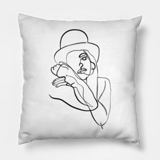 Fashion woman in hat one line art Pillow