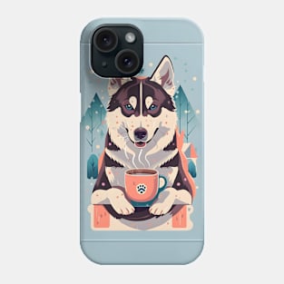 Siberian husky with cup of coffee Phone Case