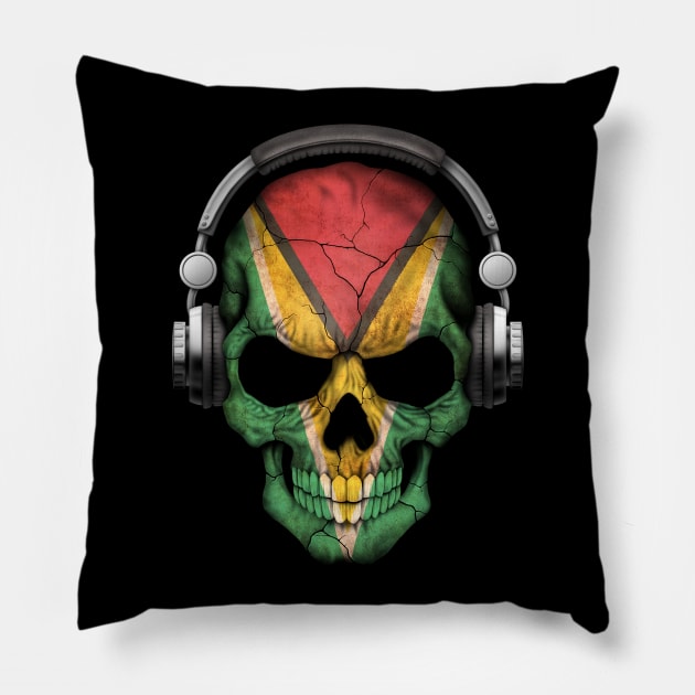 Dark Skull Deejay with Guyanese Flag Pillow by jeffbartels