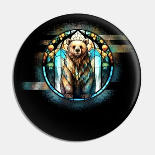 Stained Glass Bear Glitch Art Pin